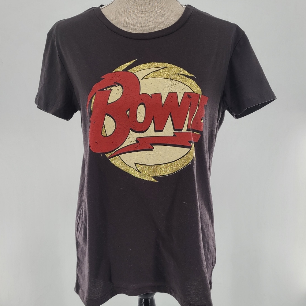CHASER DAVID BOWIE T-SHIRT BROWN GOLD GLITTER LOGO